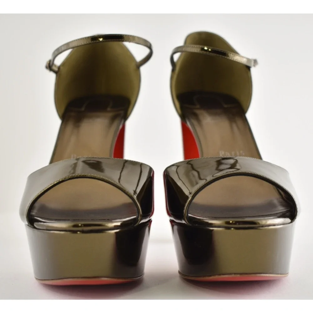 Christian Louboutin Sandaloo 130 Bronzo Brown Platform Block Heel Sandal Pump 41